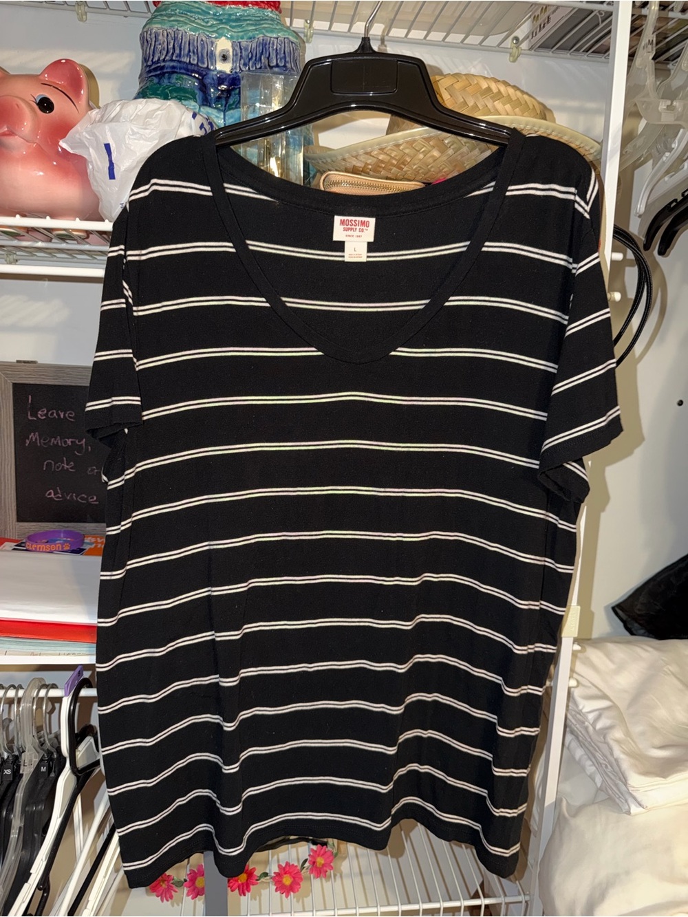 Mossimo Supply Co. Black White Striped V-Neck Tee